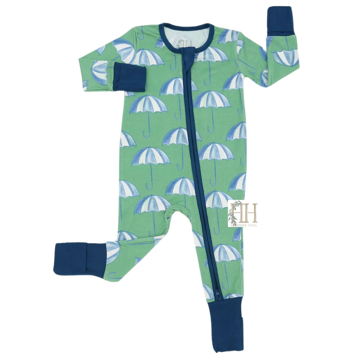 Boys Green Umbrella Double Zipper Footie