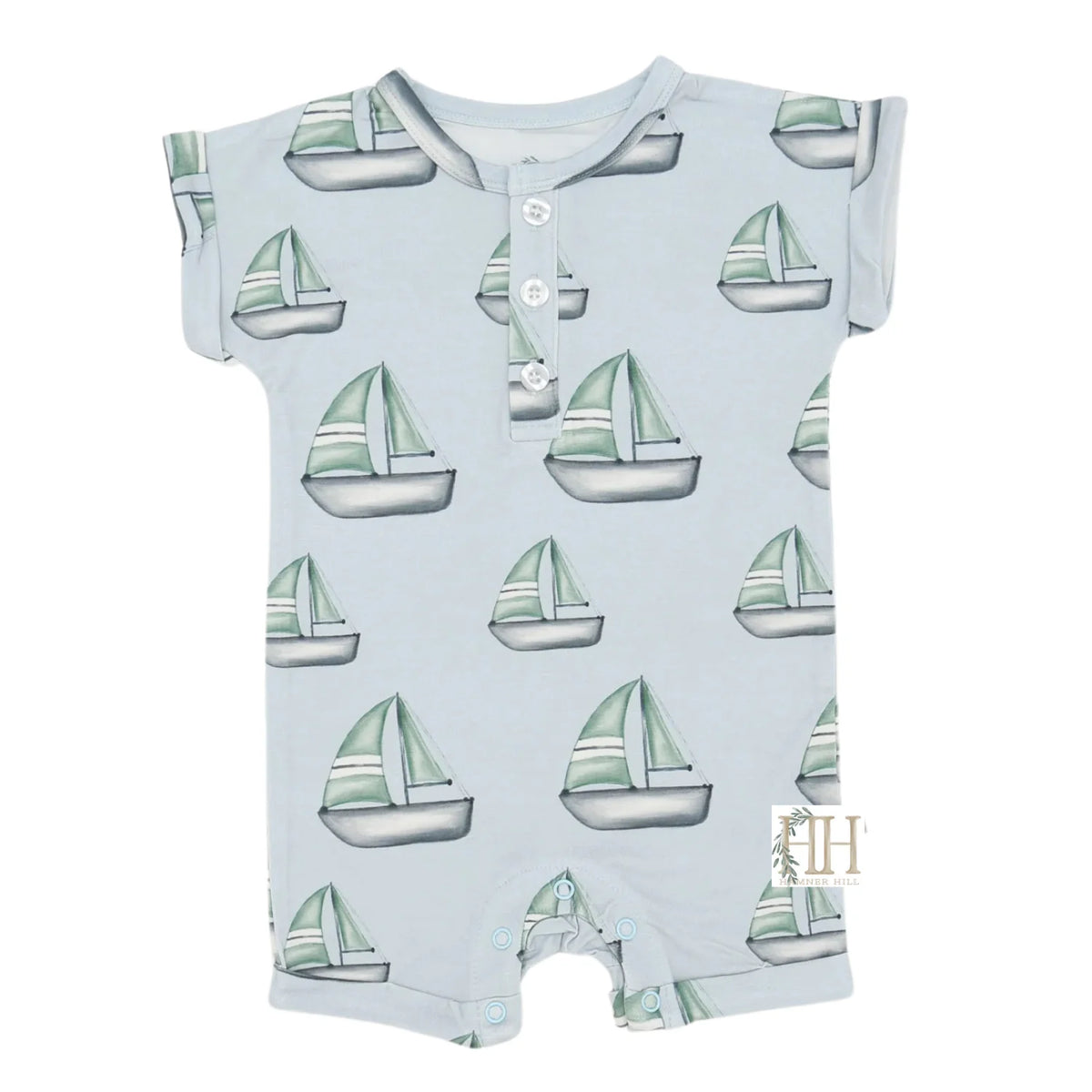 Boys Sailboat Button Romper