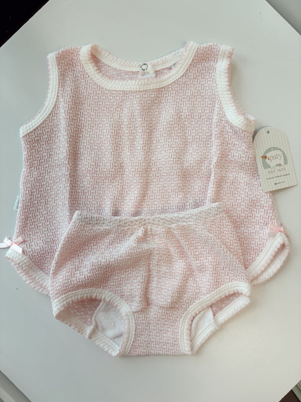 Paty Knit Solid Color Diaper Set - Pink w/ Pink Trim
