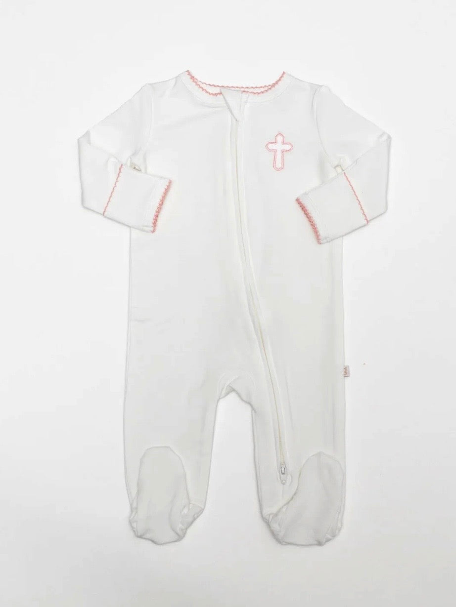 Pink Cross Zip Up Footie