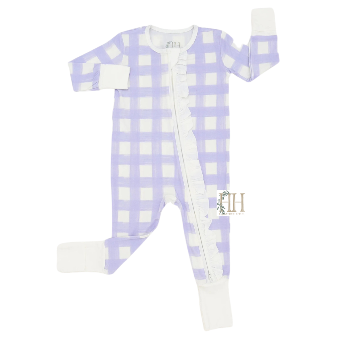 Girls Purple Check Double Zipper Footie