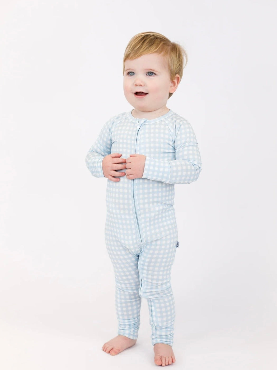 Blue Gingham Zip Up Footie