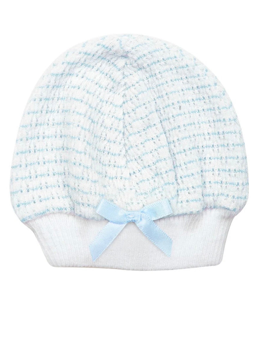 Paty Knit Solid Color Saylor Beanie - Blue/ With Bow