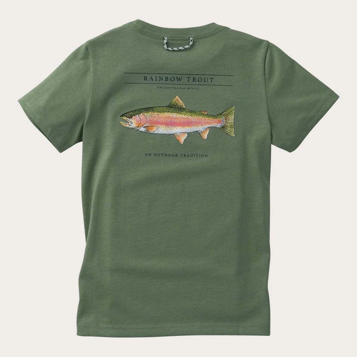 Boys Short Sleeve Cotton T-Shirt| Green w/Rainbow Trout