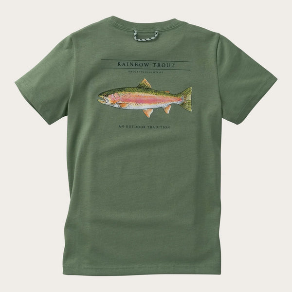 Boys Short Sleeve Cotton T-Shirt| Green w/Rainbow Trout