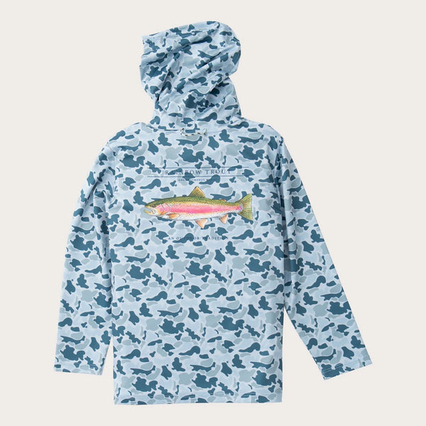 Boys Pro Performance Hoodie T-Shirt w/ Rainbow Trout - Coastal Blue Camo