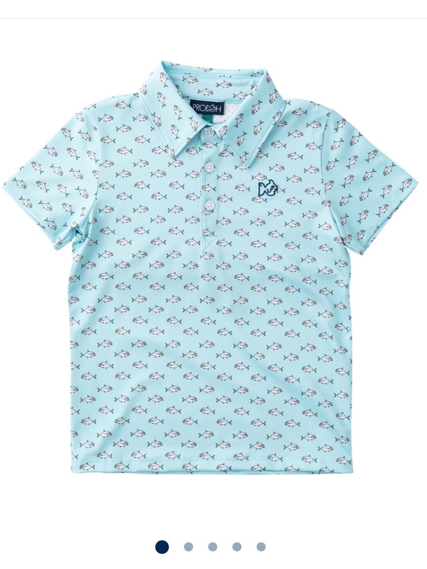 Boys' Short Sleeve Pro Performance Polo - African Pompano Fish Print