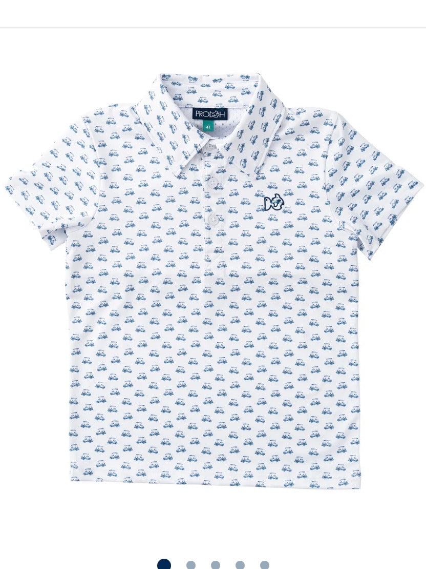 Boys Short Sleeve Pro Performance Polo - Golf Cart Print