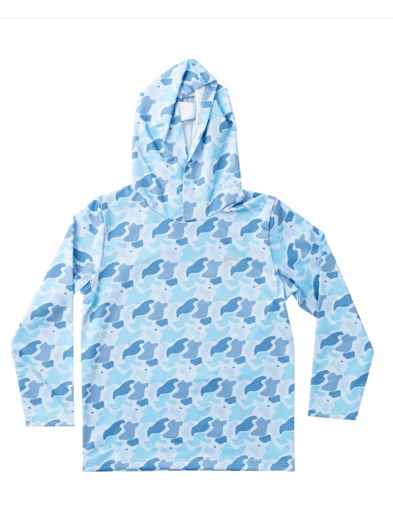 Boys Pro Performance Hoodie T-Shirt – Blue Camo Logo Print