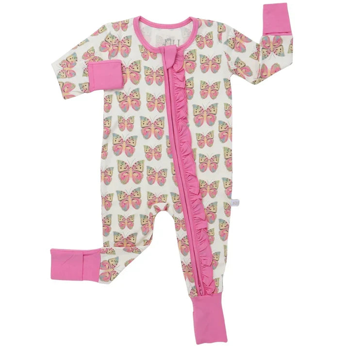 Girls Butterfly Double Zipper Footie