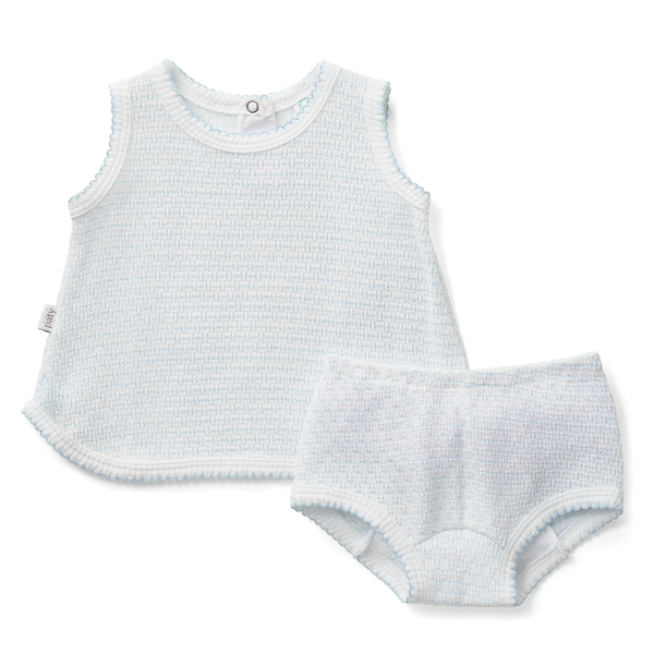 Paty Knit Pinstripe Sleeveless Diaper Set - Blue/No Bow