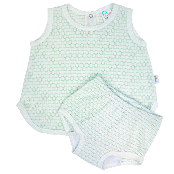 Paty Knit Pinstripe Sleeveless Diaper Set - Mint/No Bow