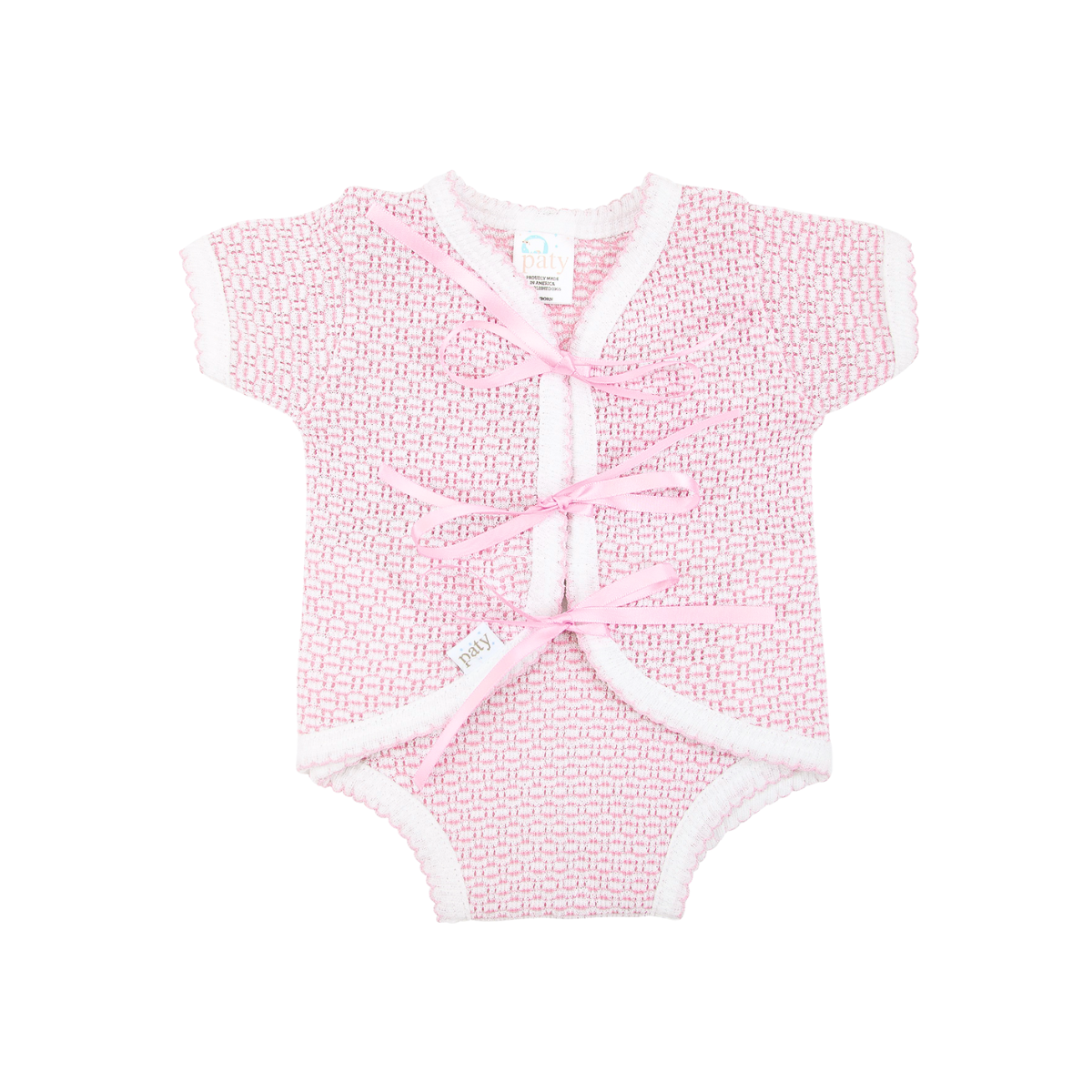 Paty Knit Ribbon Tie Onesie w/ Built-in Diaper Cover