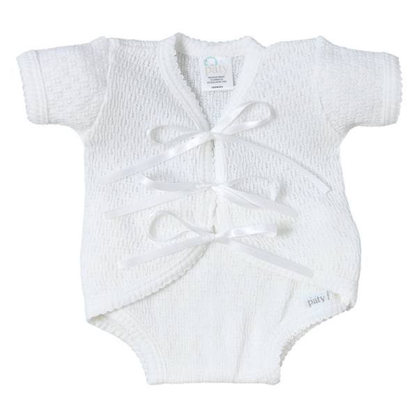 Paty Knit Ribbon Tie Onesie w/ Built-in Diaper Cover
